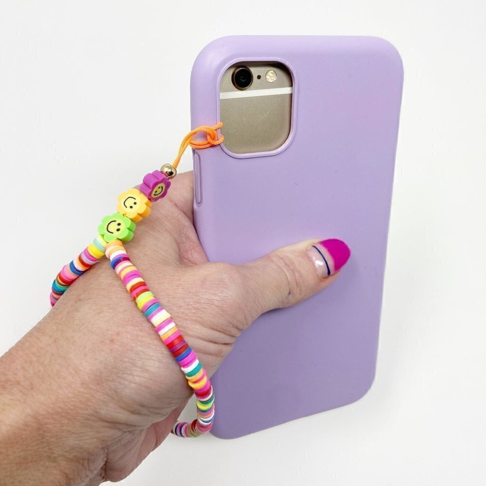 Multicolor Smiley Face Beaded Phone Strap Wristlet - Picture 4 of 4